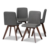 Baxton Studio Pernille Modern Transitional Grey Fabric Upholstered Walnut Finished 4-Piece Wood Dining Chair Set Set