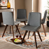 Baxton Studio Pernille Modern Transitional Grey Fabric Upholstered Walnut Finished 4-Piece Wood Dining Chair Set Set