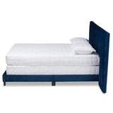 Baxton Studio Fiorenza Glam and Luxe Navy Blue Velvet Fabric Upholstered King Size Panel Bed with Extra Wide Channel Tufted Headboard