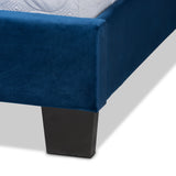 Baxton Studio Fiorenza Glam and Luxe Navy Blue Velvet Fabric Upholstered King Size Panel Bed with Extra Wide Channel Tufted Headboard