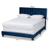 Baxton Studio Clare Glam and Luxe Navy Blue Velvet Fabric Upholstered King Size Panel Bed with Channel Tufted Headboard