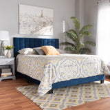 Baxton Studio Clare Glam and Luxe Navy Blue Velvet Fabric Upholstered King Size Panel Bed with Channel Tufted Headboard