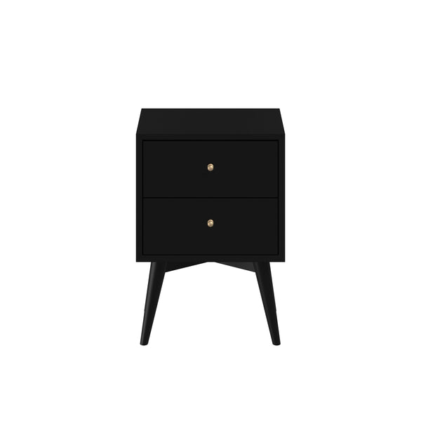 Alpine Furniture Flynn Mid Century Modern 2 Drawer Nightstand, Black 966BLK-02 Black Mahogany Solids & Okoume Veneer 18 x 15 x 26