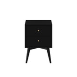 Alpine Furniture Flynn Mid Century Modern 2 Drawer Nightstand, Black 966BLK-02 Black Mahogany Solids & Okoume Veneer 18 x 15 x 26