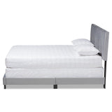 Baxton Studio Clare Glam and Luxe Grey Velvet Fabric Upholstered Queen Size Panel Bed with Channel Tufted Headboard