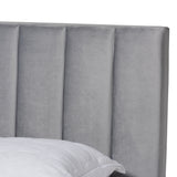 Baxton Studio Clare Glam and Luxe Grey Velvet Fabric Upholstered Queen Size Panel Bed with Channel Tufted Headboard