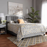 Baxton Studio Clare Glam and Luxe Grey Velvet Fabric Upholstered Queen Size Panel Bed with Channel Tufted Headboard