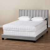 Baxton Studio Clare Glam and Luxe Grey Velvet Fabric Upholstered Full Size Panel Bed with Channel Tufted Headboard