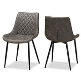 Loire Modern and Contemporary Grey and Brown Faux Leather Upholstered Black Finished 2-Piece Dining Chair Set