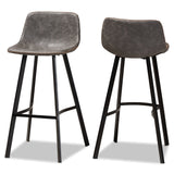 Tani Rustic Industrial Grey and Brown Faux Leather Upholstered Black Finished 2-Piece Metal Bar Stool Set