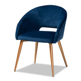 Vianne Glam and Luxe Navy Blue Velvet Fabric Upholstered Gold Finished Metal Dining Chair