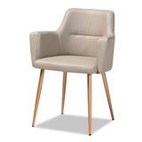 Baxton Studio Martine Glam and Luxe Grey Faux Leather Upholstered Gold Finished Metal Dining Chair