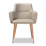 Baxton Studio Martine Glam and Luxe Grey Faux Leather Upholstered Gold Finished Metal Dining Chair