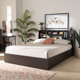 Baxton Studio Geoffrey Modern and Contemporary Dark Brown Finished Wood Queen Size Platform Storage Bed with Shelves