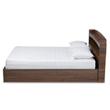 Baxton Studio Christopher Modern and Contemporary Rustic Walnut Brown Finished Wood Queen Size Platform Bed with Shelves