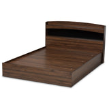 Baxton Studio Christopher Modern and Contemporary Rustic Walnut Brown Finished Wood Queen Size Platform Bed with Shelves