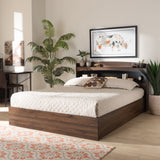 Christopher Modern and Contemporary Rustic Walnut Brown Finished Wood Queen Size Platform Bed with Shelves