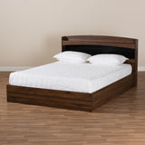 Baxton Studio Christopher Modern and Contemporary Rustic Walnut Brown Finished Wood Queen Size Platform Bed with Shelves