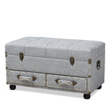 Flynn Modern Transitional Grey Fabric Upholstered 2-Drawer Storage Trunk Ottoman