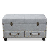 Baxton Studio Flynn Modern Transitional Grey Fabric Upholstered 2-Drawer Storage Trunk Ottoman