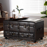 Baxton Studio Callum Modern Transitional Distressed Dark Brown Faux Leather Upholstered 2-Drawer Storage Trunk Ottoman