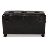 Baxton Studio Callum Modern Transitional Distressed Dark Brown Faux Leather Upholstered 2-Drawer Storage Trunk Ottoman