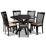 Lore Modern and Contemporary Sand Fabric Upholstered and Dark Brown Finished Wood 7-Piece Dining Set