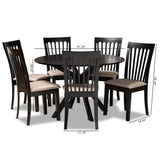 Lore Modern and Contemporary Sand Fabric Upholstered and Dark Brown Finished Wood 7-Piece Dining Set