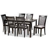 Minette Modern and Contemporary Gray Fabric Upholstered and Espresso Brown Finished Wood 7-Piece Dining Set