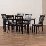 Baxton Studio Minette Modern and Contemporary Gray Fabric Upholstered and Espresso Brown Finished Wood 7-Piece Dining Set