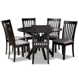 Lore Modern and Contemporary Grey Fabric Upholstered and Dark Brown Finished Wood 7-Piece Dining Set