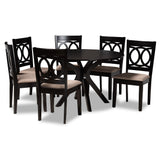 Sanne Modern and Contemporary Sand Fabric Upholstered and Dark Brown Finished Wood 7-Piece Dining Set