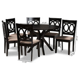 Sanne Modern and Contemporary Sand Fabric Upholstered and Dark Brown Finished Wood 7-Piece Dining Set