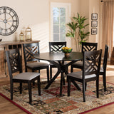 Norah Modern and Contemporary Grey Fabric Upholstered and Dark Brown Finished Wood 7-Piece Dining Set