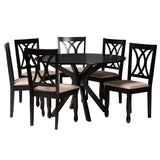 Baxton Studio Maya Modern Beige Fabric and Espresso Brown Finished Wood 7-Piece Dining Set