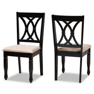 Baxton Studio Reneau Modern and Contemporary Sand Fabric Upholstered Espresso Brown Finished Wood 2-Piece Dining Chair Set Set