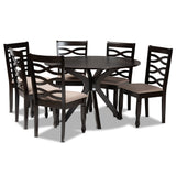 Mila Modern and Contemporary Sand Fabric Upholstered Dark Brown Finished Wood 7-Piece Dining Set