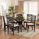 Baxton Studio Mila Modern and Contemporary Sand Fabric Upholstered Dark Brown Finished Wood 7-Piece Dining Set