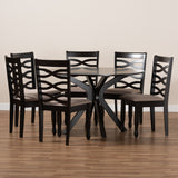Baxton Studio Mila Modern and Contemporary Sand Fabric Upholstered Dark Brown Finished Wood 7-Piece Dining Set