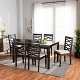 Lanier Modern and Contemporary Grey Fabric Upholstered and Dark Brown Finished Wood 7-Piece Dining Set