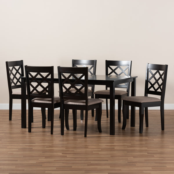 Baxton Studio Verner Modern and Contemporary Sand Fabric Upholstered Dark Brown Finished 7-Piece Wood Dining Set