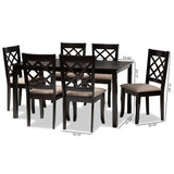 Baxton Studio Verner Modern and Contemporary Sand Fabric Upholstered Dark Brown Finished 7-Piece Wood Dining Set