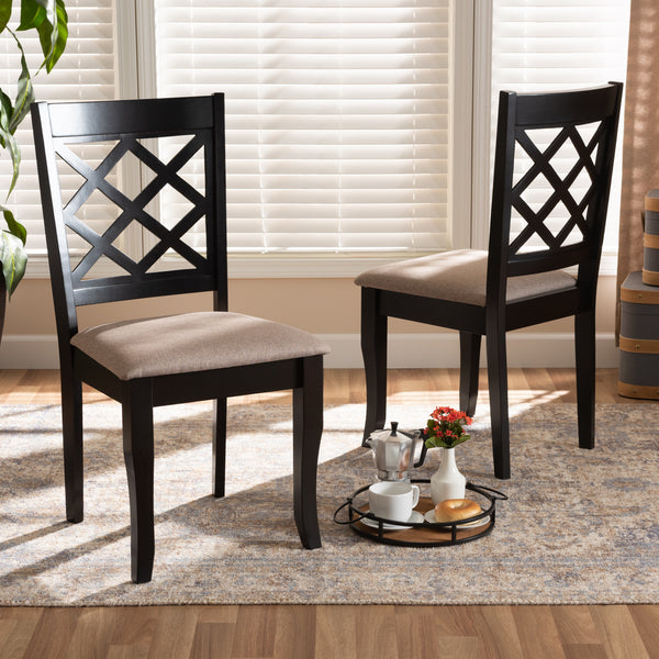 Baxton Studio Verner Modern and Contemporary Sand Fabric Upholstered Dark Brown Finished 2-Piece Wood Dining Chair Set