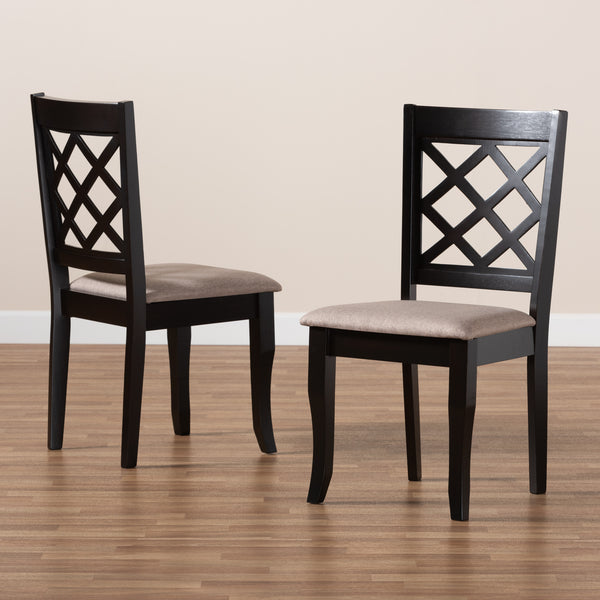 Baxton Studio Verner Modern and Contemporary Sand Fabric Upholstered Dark Brown Finished 2-Piece Wood Dining Chair Set