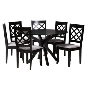 Baxton Studio Jana Modern Grey Fabric and Espresso Brown Finished Wood 7-Piece Dining Set