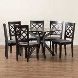 Baxton Studio Jana Modern Grey Fabric and Espresso Brown Finished Wood 7-Piece Dining Set