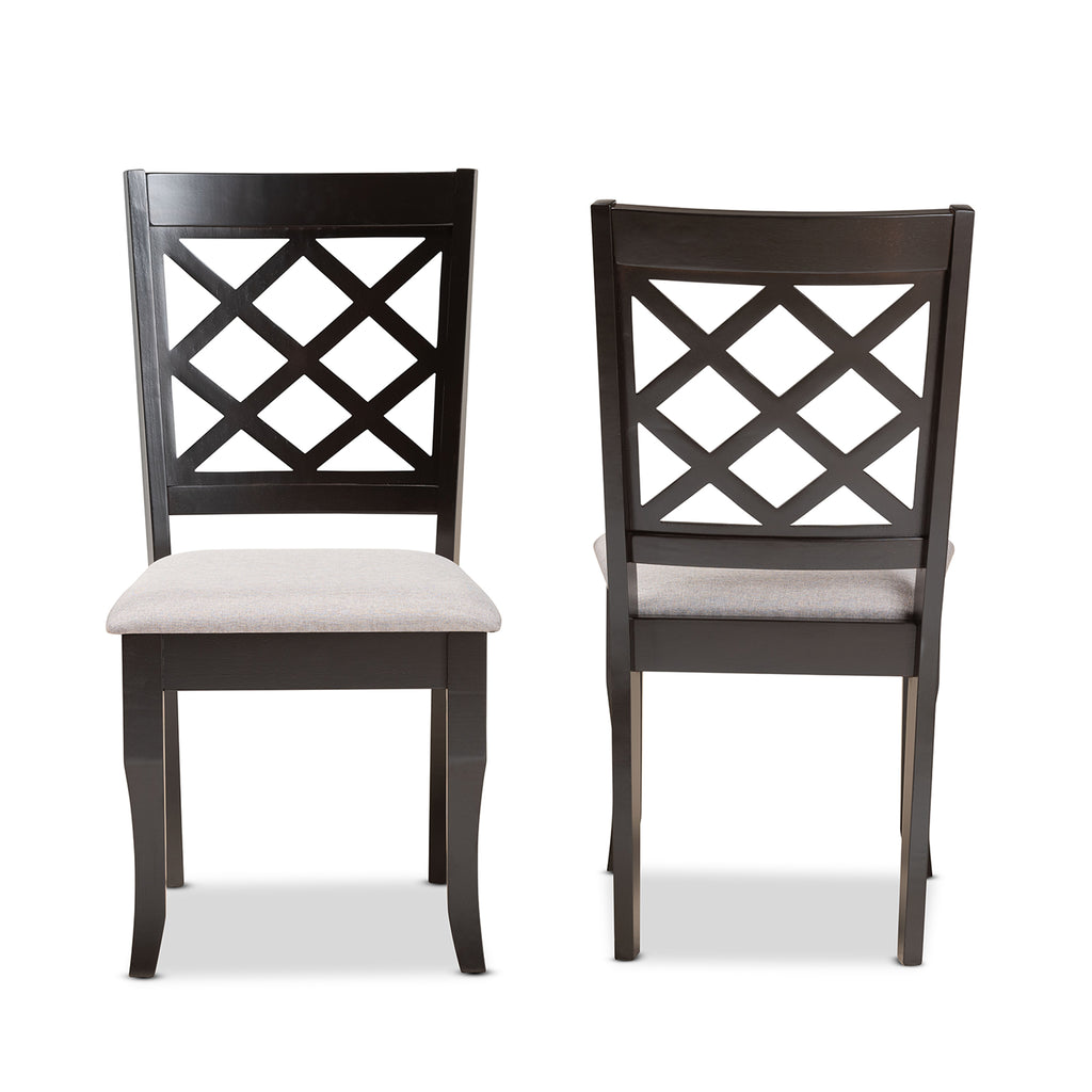Verner Modern and Contemporary Grey Fabric Upholstered and Dark Brown Finished Wood 2-Piece Dining Chair Set
