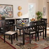 Baxton Studio Mael Modern and Contemporary Sand Fabric Upholstered and Espresso Brown Finished Wood 7-Piece Dining Set