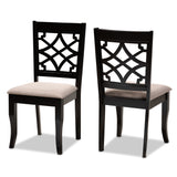 Mael Modern and Contemporary Sand Fabric Upholstered and Espresso Brown Finished Wood 2-Piece Dining Chair Set