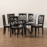 Elena Modern and Contemporary Grey Fabric Upholstered and Dark Brown Finished Wood 7-Piece Dining Set